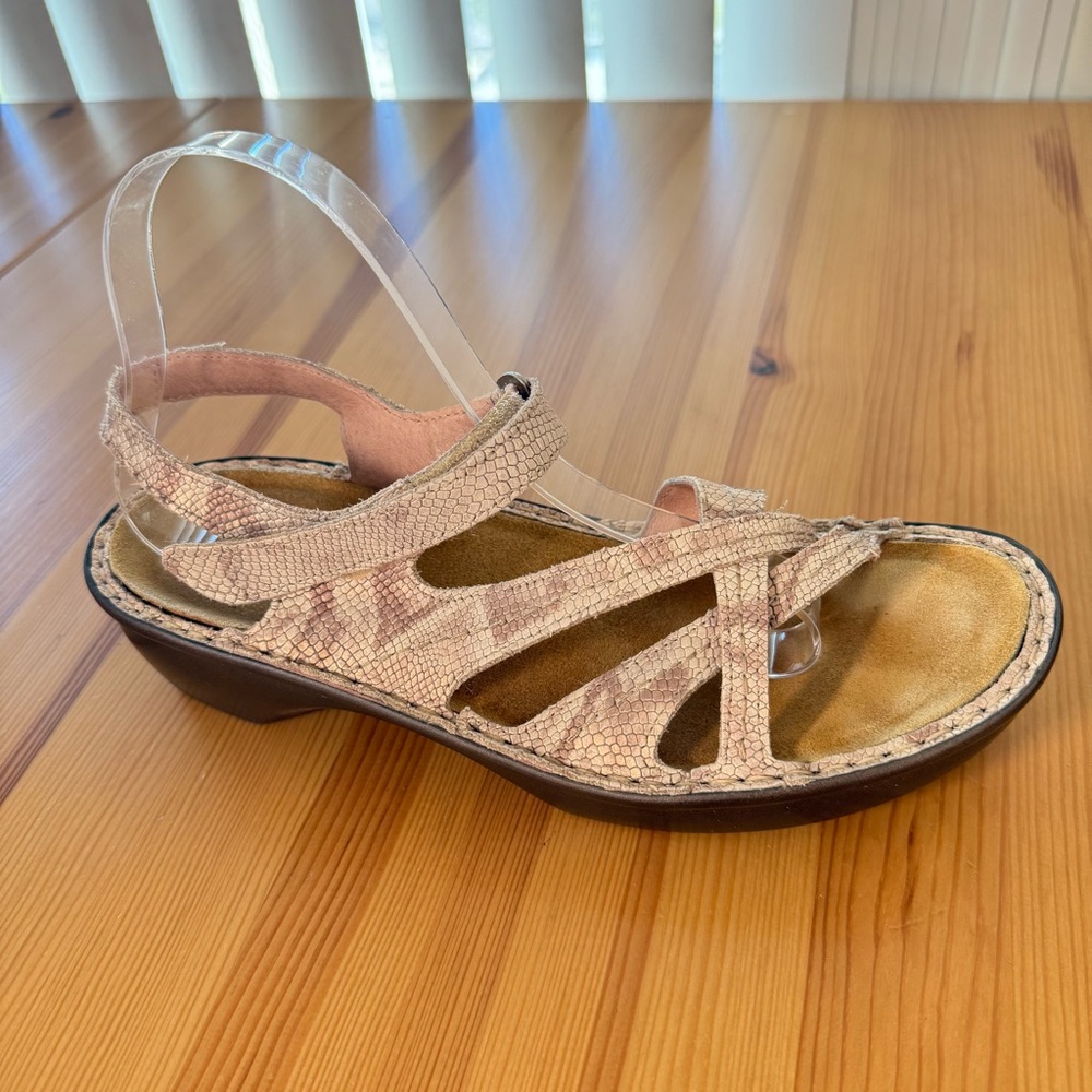 Naot Paris Sandals Brown Leather Snakeskin Print Comfort Sandal 40